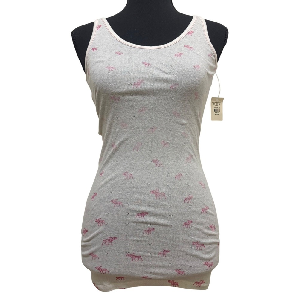 NEW Vintage Y2K Abercrombie & Fitch Tank Top M White Pink Moose Ombre‎ Deadstock